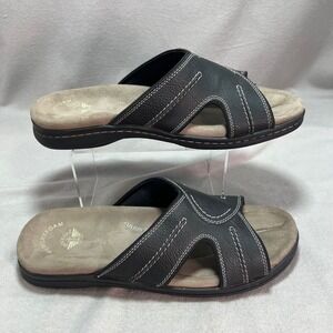 Dockers Sunland Black Slide Sandals Black Faux Leather Memory Foam Comfort 13M
